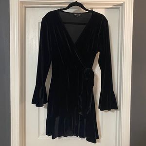 Black Velvet Mini Dress with Bell Sleeves